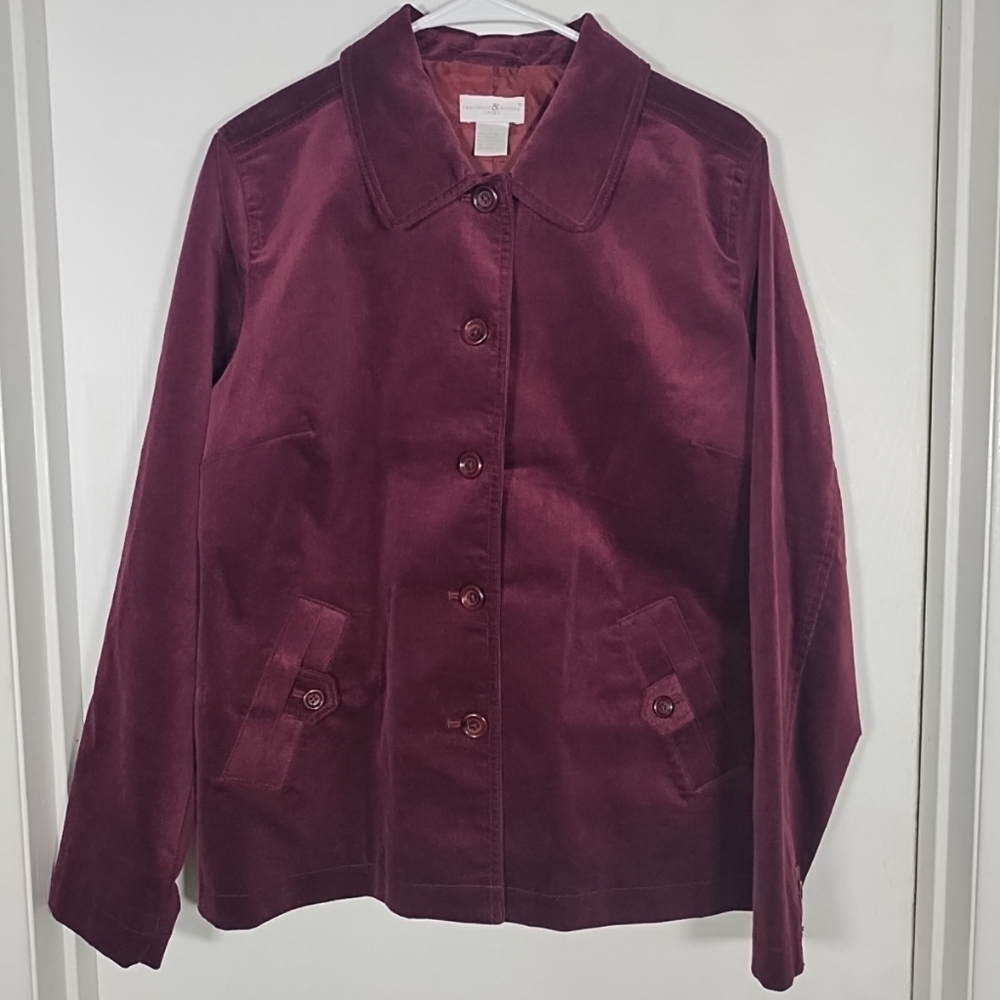 Preswick & Moore Sports Womens L  Button Down Burgundy Wine Corduroy Jacket